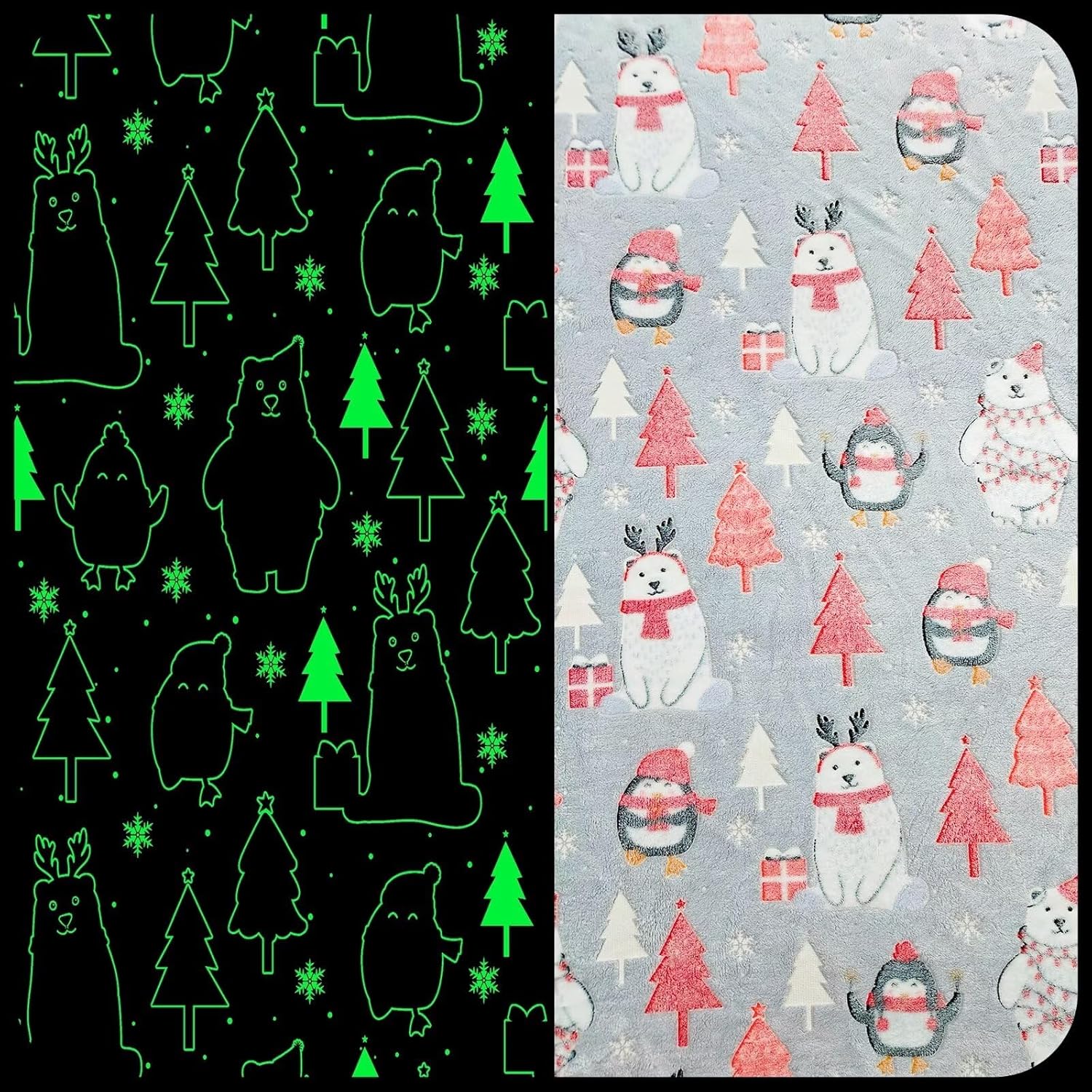 Premium Super Soft Warm Cozy Furry Blanket Glow in The Dark (5.5ft x 6.5ft) (Christmas)
