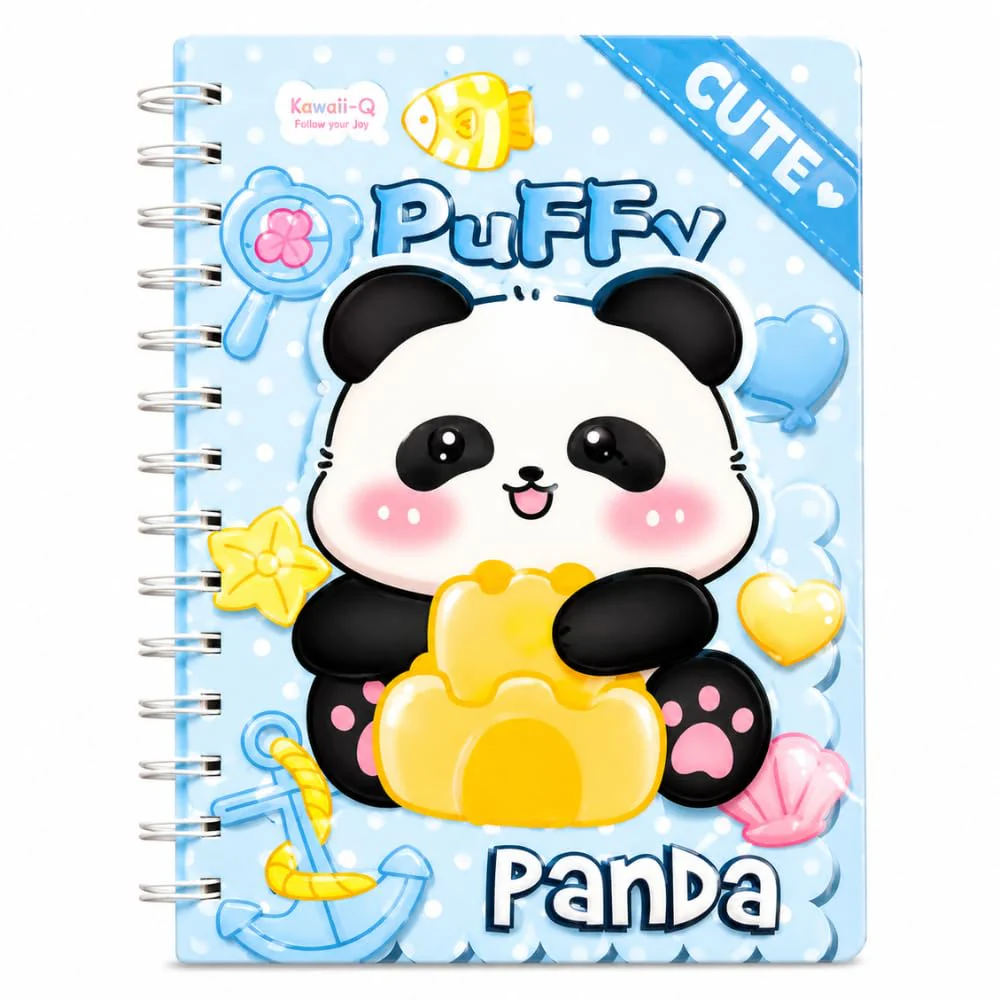 Puffy Panda Spiral Diary with Sticker Sheets | Kawaii Notebook for Kids | - Image 3