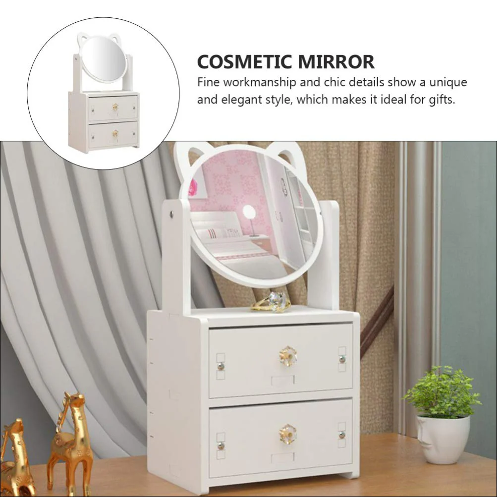 Small Wooden Assembling Makeup Mirror with Drawer & Storage - Image 4