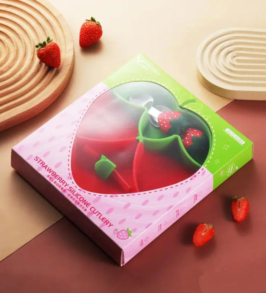 Strawberry Theme Silicone Dinner Plate Set for Kids (RED) - Image 5