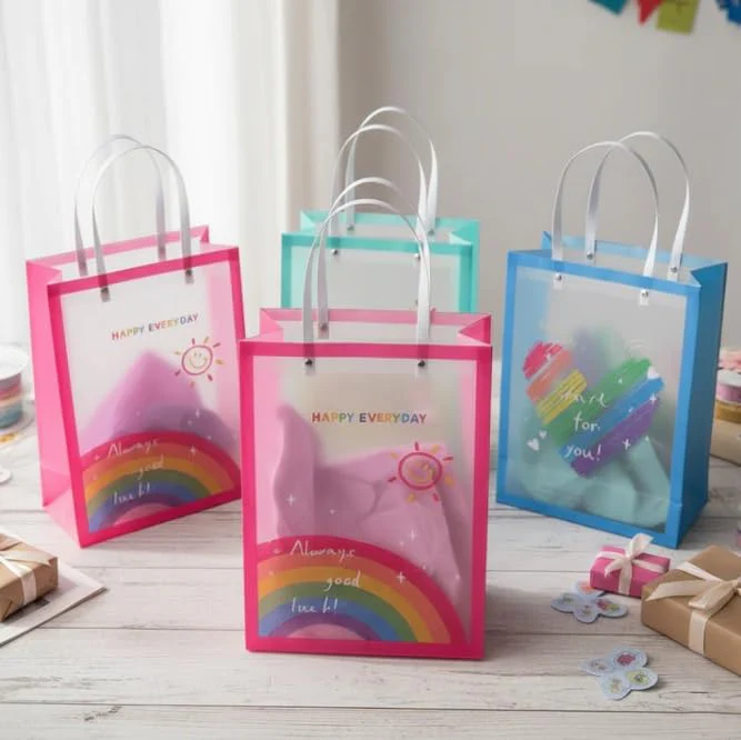 Transparent Pvc Rainbow Gift Bags for Kids | Birthday Party Bags with Handles (Pack Of 12) (Big) - Image 3