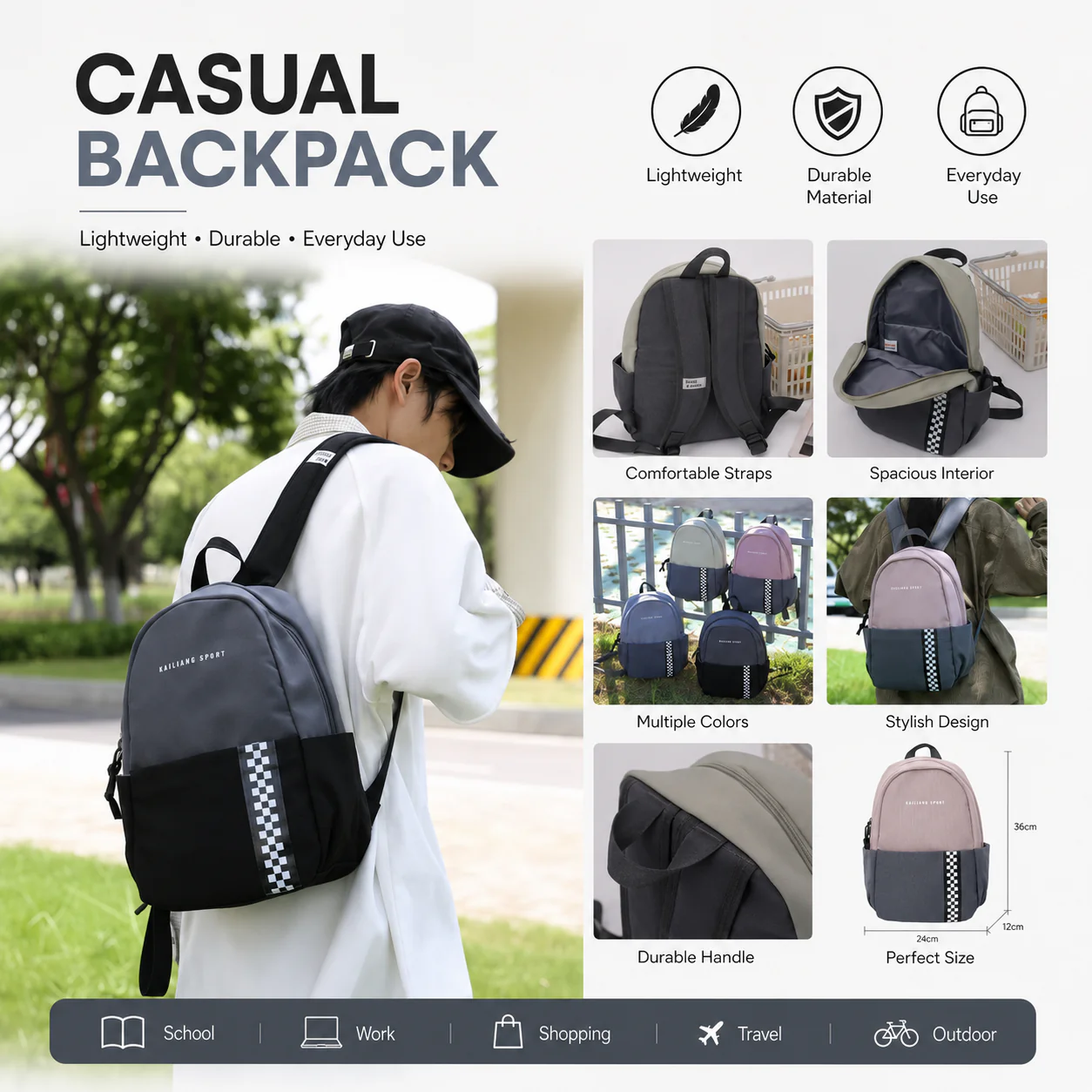 Two-Tone Mini Backpack with Checkered Stripe