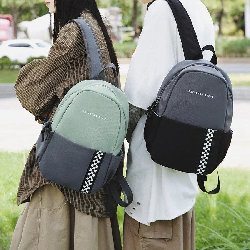 Two-Tone Mini Backpack with Checkered Stripe - Image 2