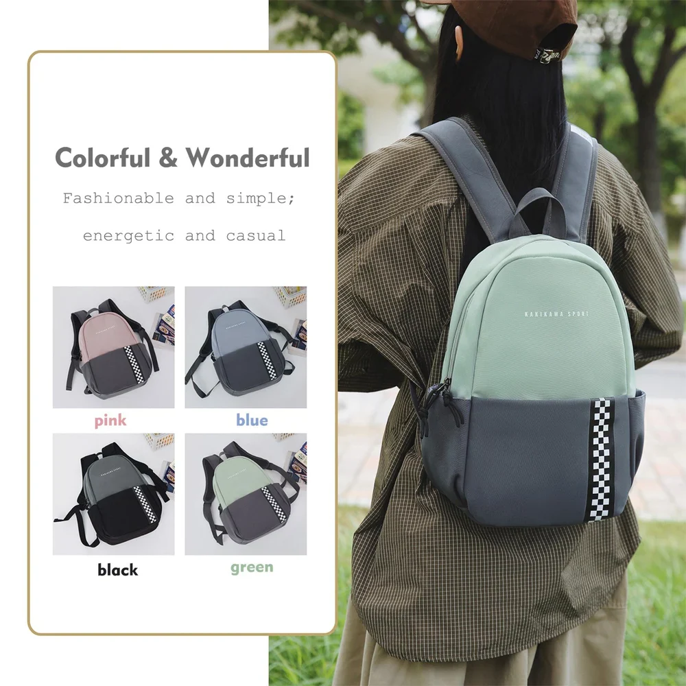 Two-Tone Mini Backpack with Checkered Stripe - Image 4