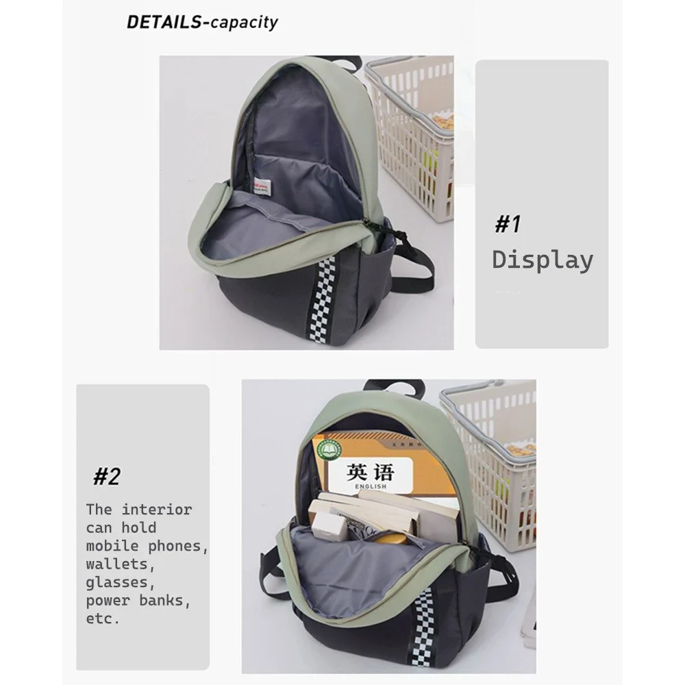 Two-Tone Mini Backpack with Checkered Stripe - Image 7