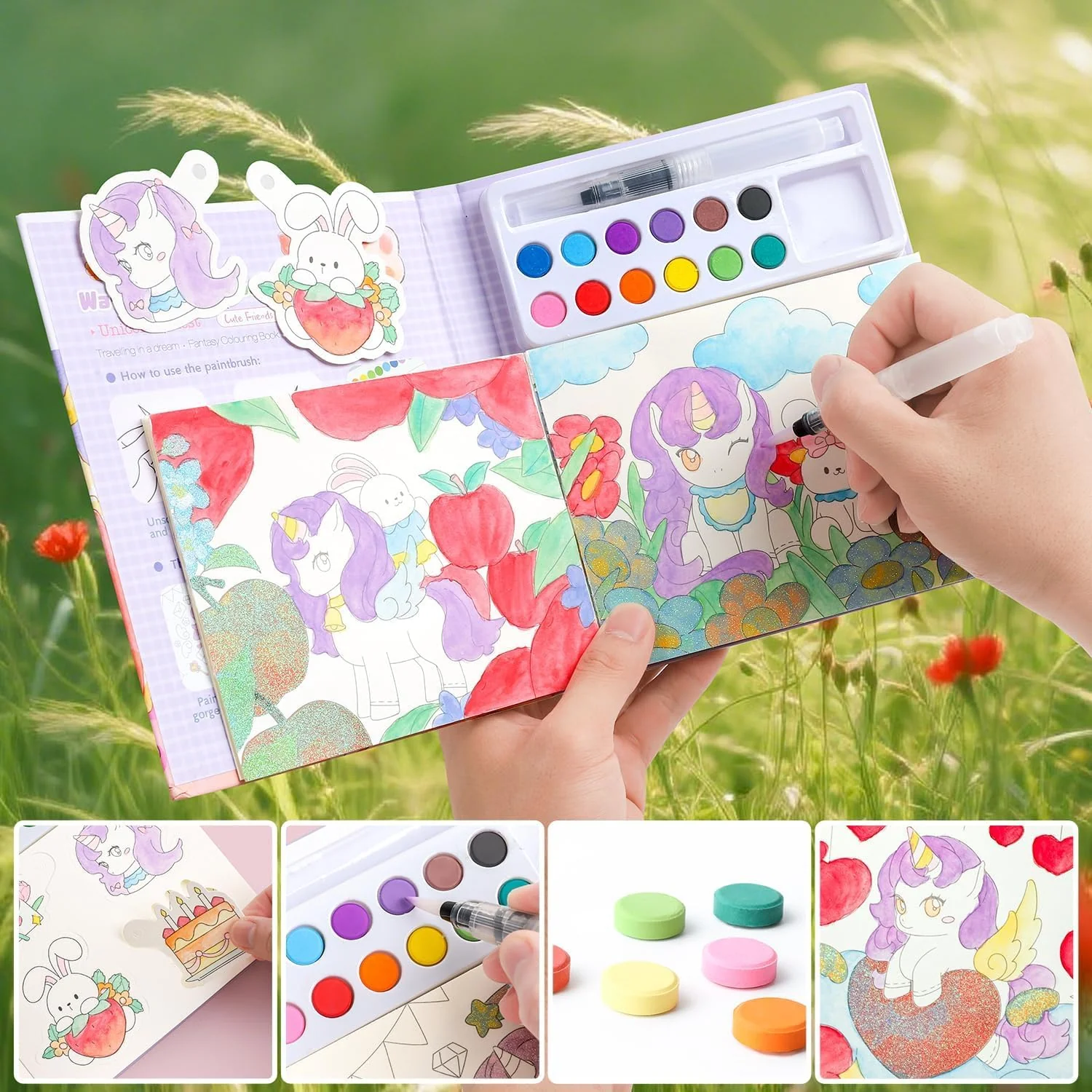 Unicorn Quest Watercolor Coloring Book Set – Fantasy Painting Kit for Kids with 12 Colors & Brush - Image 4