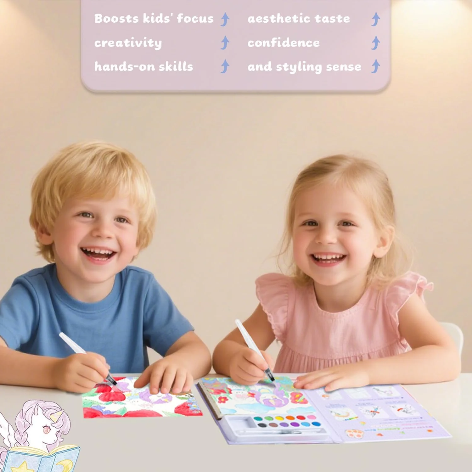 Unicorn Quest Watercolor Coloring Book Set – Fantasy Painting Kit for Kids with 12 Colors & Brush - Image 6
