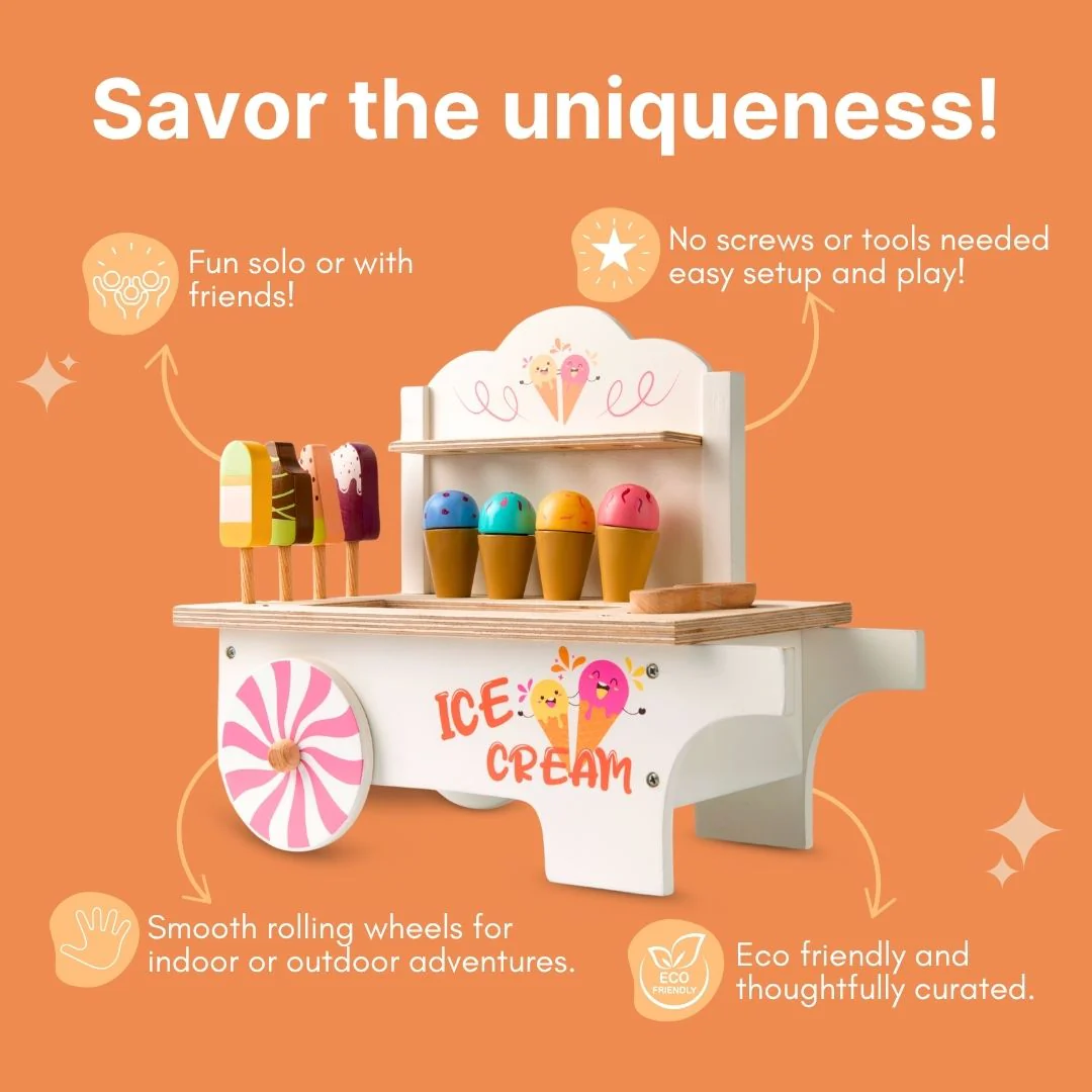 Cots and Cuddles Wooden Pretend Play Ice Cream Cart - Image 5